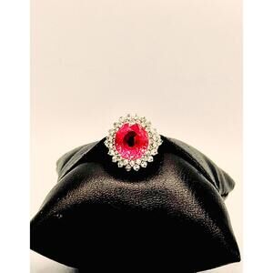 Sterling silver lab created 4ct. pink sapphire surrounded by cz double halo ring